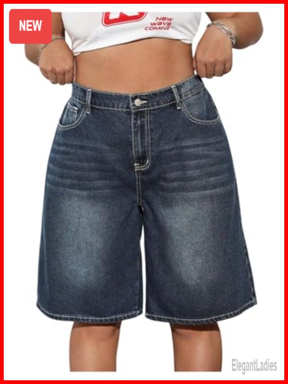 Plus Size High Waisted Denim Bermuda Shorts Y2K Baggy Jorts Women